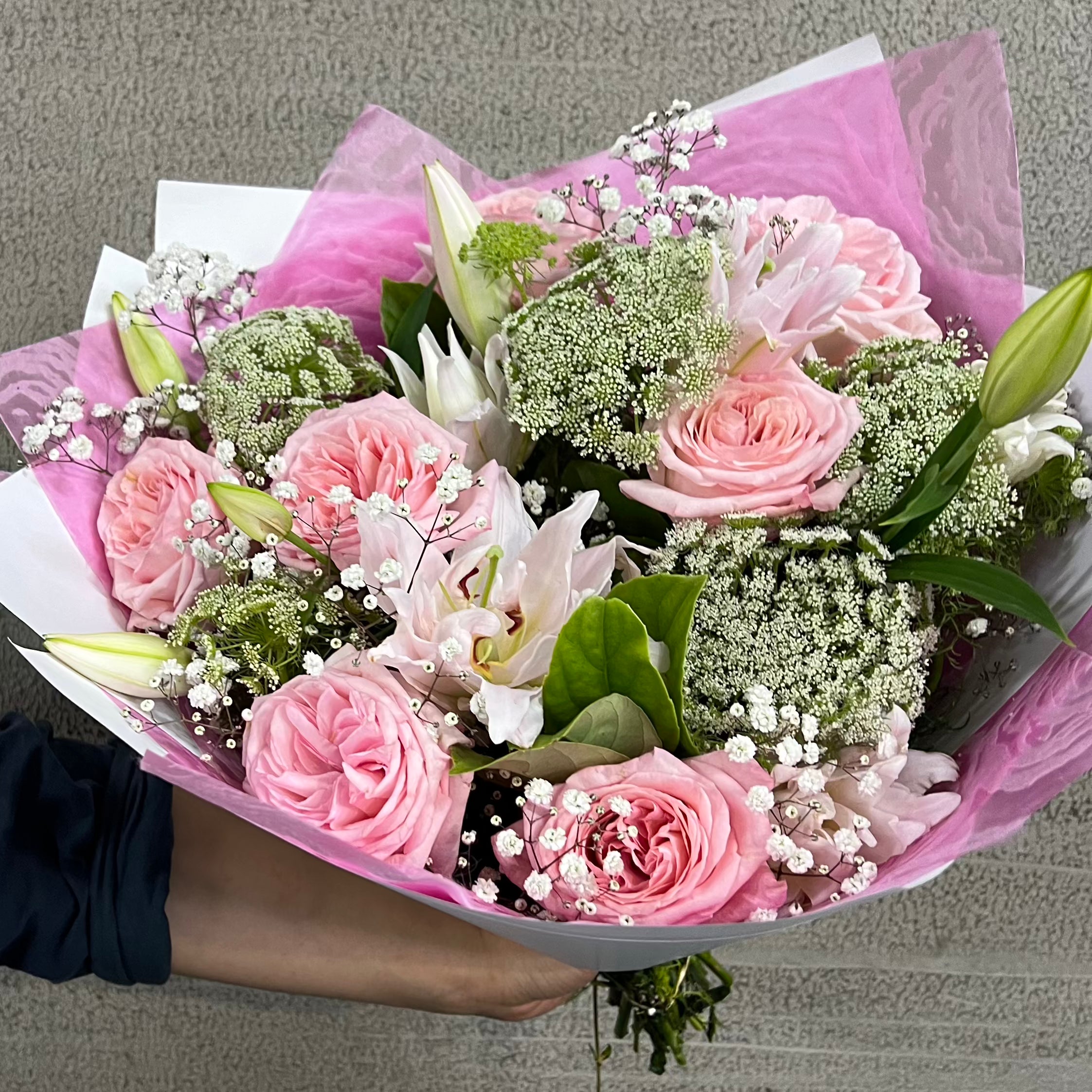 Seasonal Roses with Lilies Flowers Arrangement – FloralHub